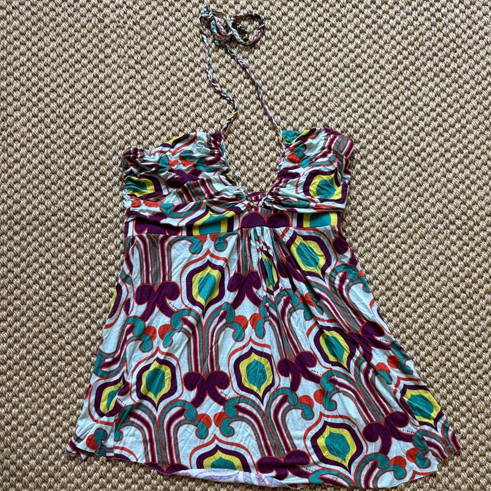 T-Bags Los Angeles Multicolor Retro Print Halter Tank Top Size M Medium